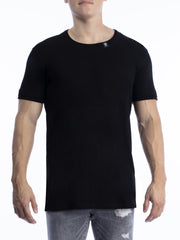 VVV Men's T-Shirt O-Neck Curved"PURE" double Sleeve/Collar Black - VENI.VIDI.VICI.WORLD
