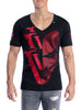VVV HeeBad Men's T-Shirt V-Neck "SPLIT FLAME" Black - VENI.VIDI.VICI.WORLD